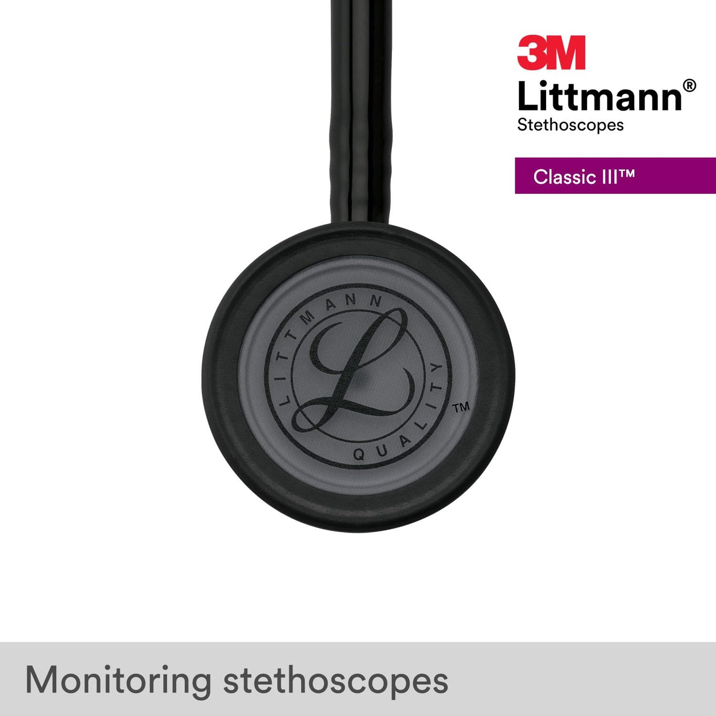 3M Littmann Classic III Monitoring Stethoscope – Black Edition Chestpiece, Black Tube, 27 inch (5803)