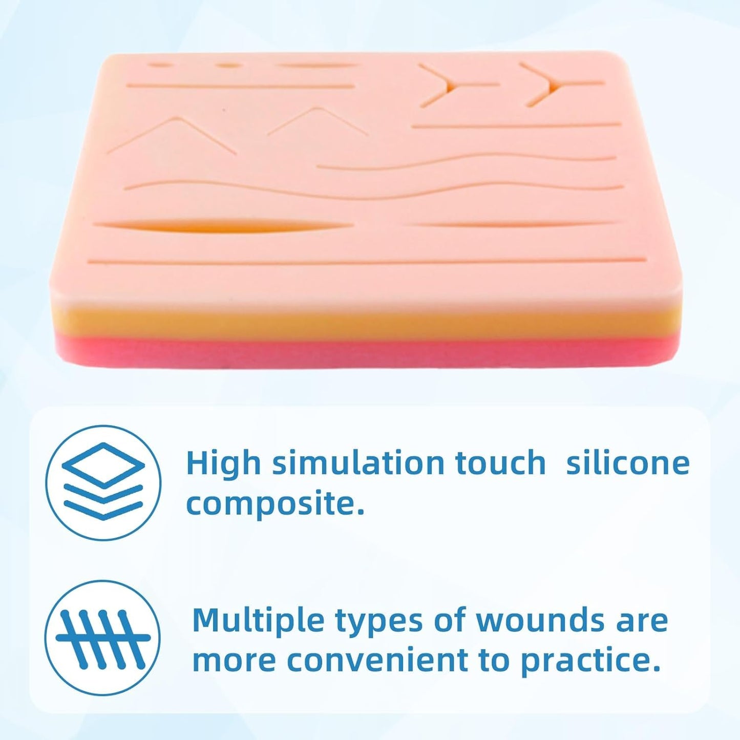 Suture Practice Pad Realistic Three-Layer Silicone Skin Kit with 14 Pre-Cut Wounds | Best Gift for Medical Students Training