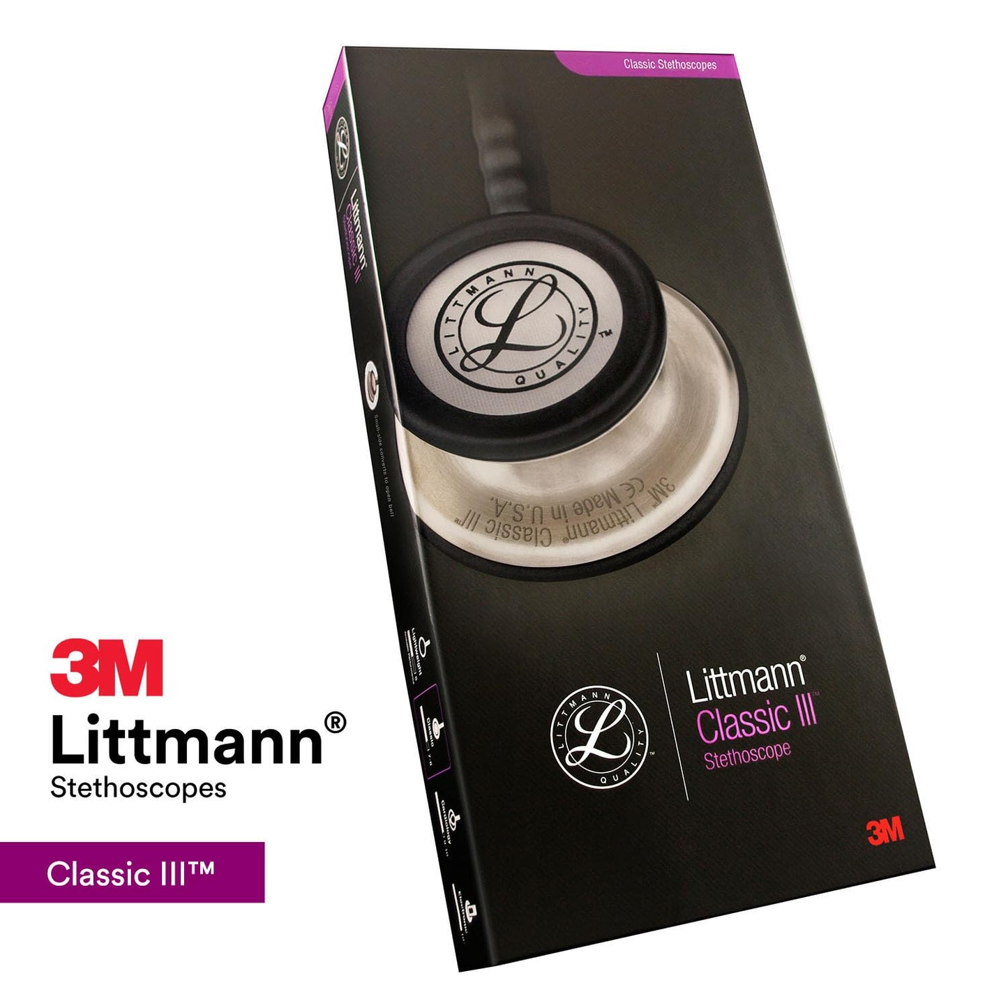 3M Littmann Classic III Monitoring Stethoscope – Black Edition Chestpiece, Black Tube, 27 inch (5803)