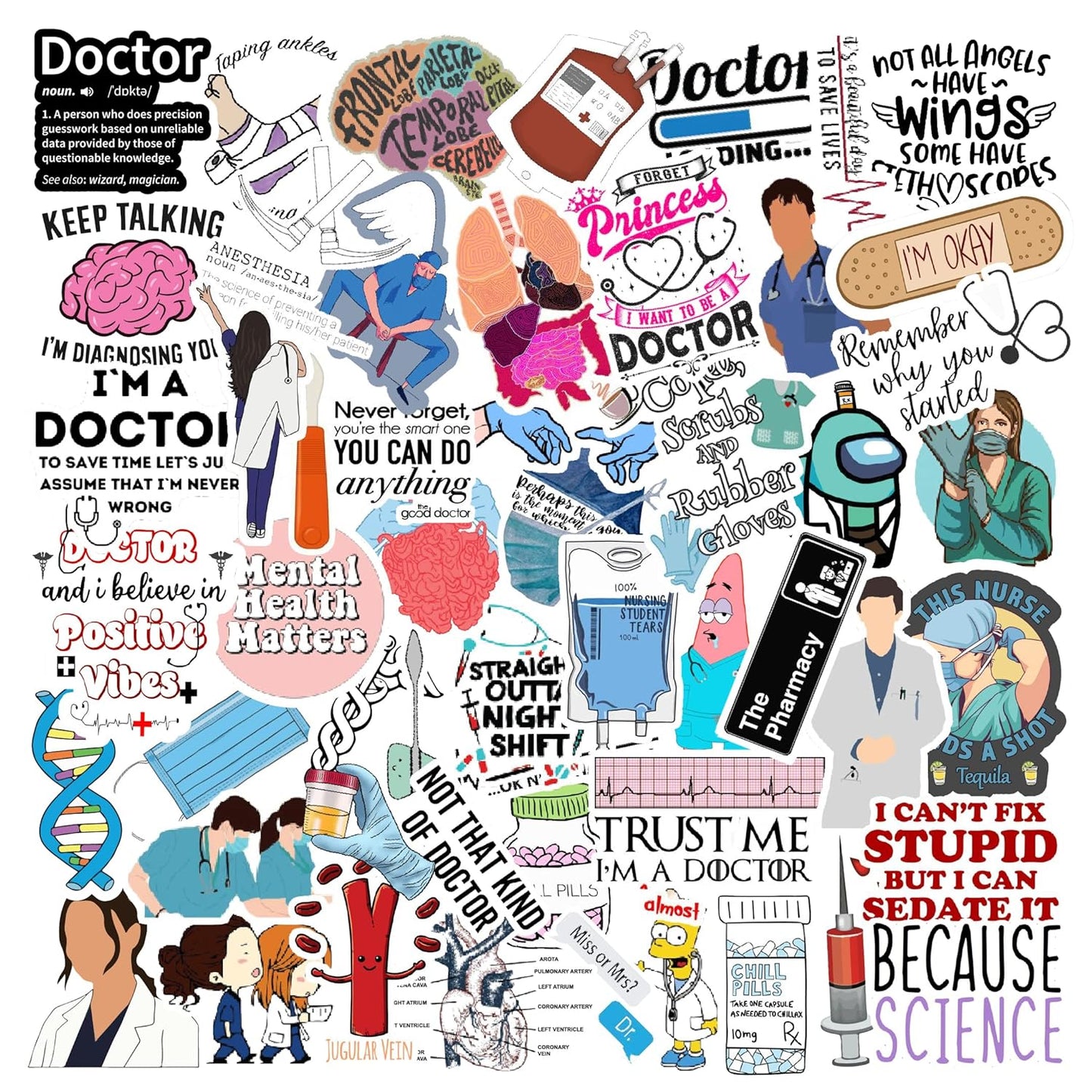 TheMedSchool Pack of 62 Stickers for Doctors – Perfect for Laptops and More!